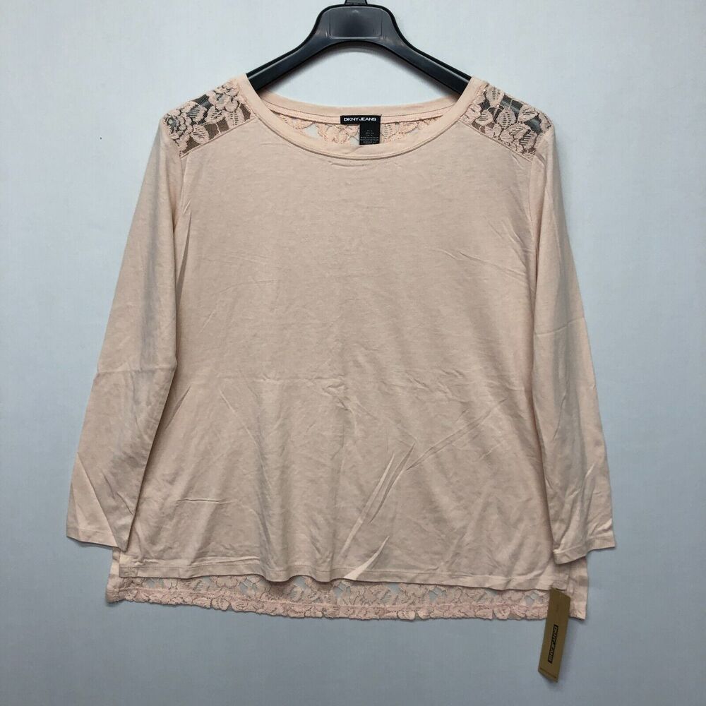 NWT DKNY Jeans Women Long Sleeve Lace Top Blouse Shirt Size Small Pink M143 -7